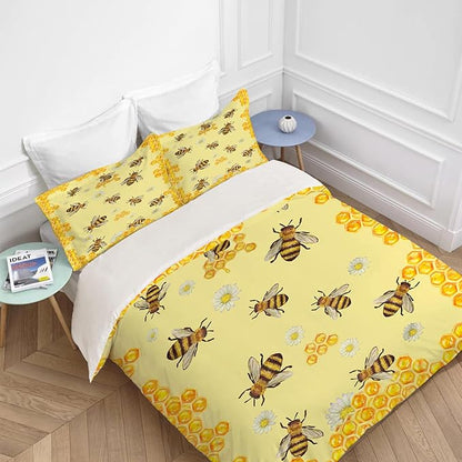 Bee Bedding Set Honey Bee Theme Comforter Set Covers for Kids Adults Women Yellow Bee Duvet Cover Bedroom Decor Soft Twin Size Quilt Cover with 2 Pillowcases
