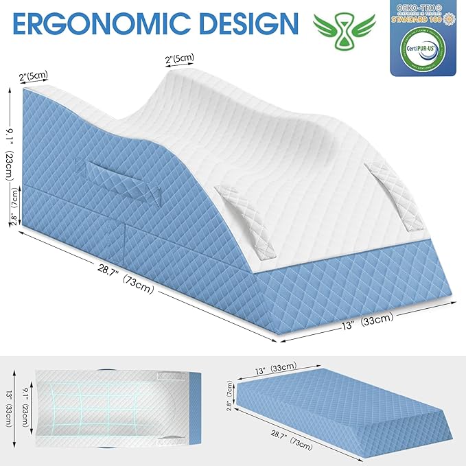 Elevation Pillows for Leg After Surgery, Memory Foam Adjustable Wedge Pillow for Injury or Rest, Ankle Pillow for Sleeping Blood Circulation Light Blue/Single Leg