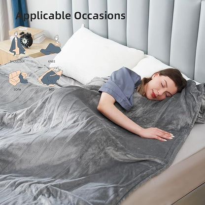 Electric Heated Blanket Twin Size 62”x84”,Soft Warmth Cozy with 5 Heating Settings 10 Hours Auto-Off, One Touch Operation, Easy Care, Machine Washable, Light Gray