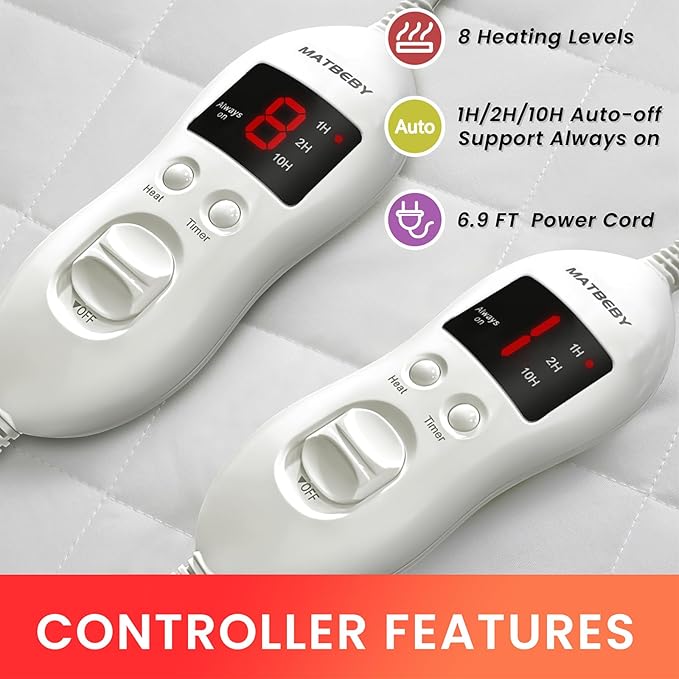Heated Mattress Pad California King Size, Electric Mattress Pad Cover w/Dual Control 8 Heating Settings, Bed Warmer w/ 4 Auto Shut Off Settings, UL Certified, Deep Pocket, Machine Washable, White