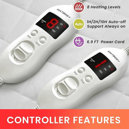 Heated Mattress Pad California King Size, Electric Mattress Pad Cover w/Dual Control 8 Heating Settings, Bed Warmer w/ 4 Auto Shut Off Settings, UL Certified, Deep Pocket, Machine Washable, White