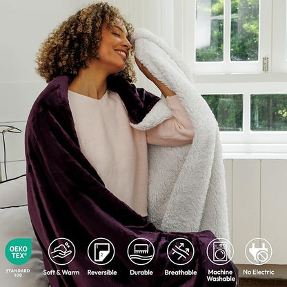 NANPIPER Sherpa Blanket for Couch, Warm and Lightweight Throw, Soft Fuzzy Plush Fleece for Winter, Plum Purple 50x60 Inches