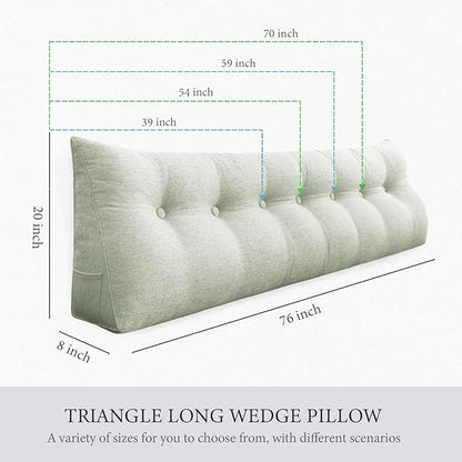 Headboard Pillow Wedge King Size Large Bolster Pillow for Bed Triangle Reading Pillow Back Support Pillow for Sitting Up in Bed XXL Couch Daybed Rest Backrest Cushion Linen Off White