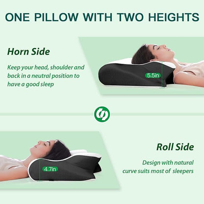 Memory Foam Cervical Pillow, 2-in-1 Ergonomic Neck Support Pillow with Armrest & Ear Hole, Contour Orthopedic Bed Pillow for Pain Relief, Adjustable Height for Side, Back & Stomach Sleepers