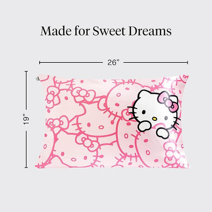 Kitsch x Hello Kitty Pillow Case – Pink Kitty Faces Toddler Bed Time Satin Pillowcase with Zipper – Soft Cooling Pillow Cover for Hair & Skin – Better Than Silk Pillowcase – Queen/Standard 19x26