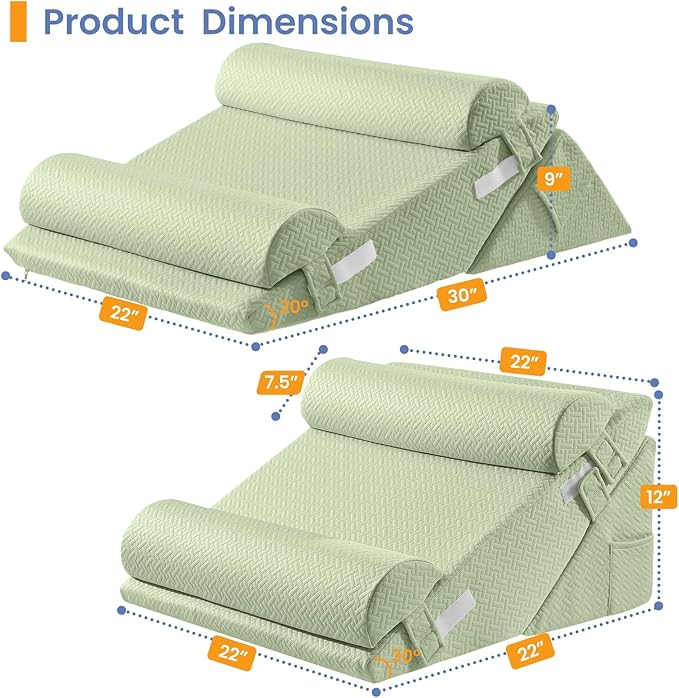 Sasttie Wedge Pillow Set for After Surgery, 3PCS Adjustable Bed Wedge Pillow Headboard with Memory Foam Neck Cushion – for Acid Reflux, Sleeping, Neck & Back Support, Sage