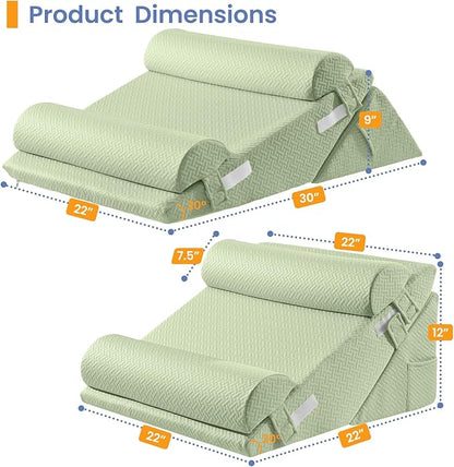 Sasttie Wedge Pillow Set for After Surgery, 3PCS Adjustable Bed Wedge Pillow Headboard with Memory Foam Neck Cushion – for Acid Reflux, Sleeping, Neck & Back Support, Sage
