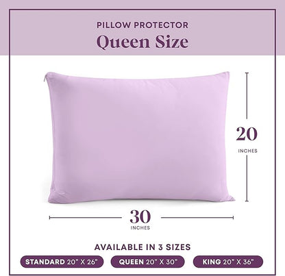CirclesHome Pillow Protectors 4 Pack Queen Zippered - 100% Cotton Breathable Pillowcases - Protects Pillows from Dirt, Dust and Debris (Queen- Set of 4 - 20x30)