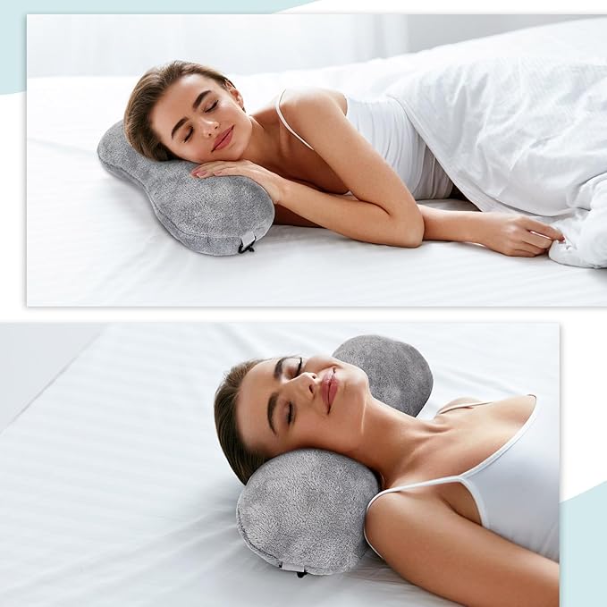 2 Pcs Neck Pillow for Recliner Headrest Pillow Bone Shaped Chair Plush with Adjustable Strap Neck Support and Pain Relief Curve Head Cushion for Car Travel Airplane (Grey)