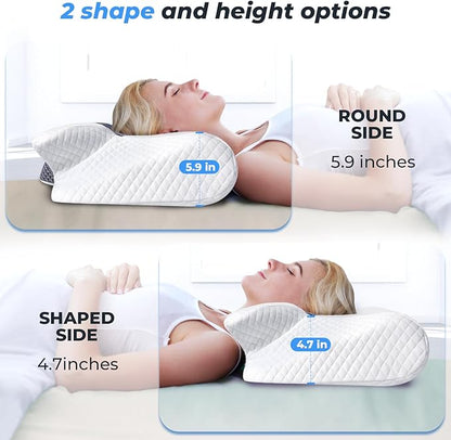 SAHEYER Cervical Neck Pillow, Ergonomic Memory Foam Pillow for Neck Pain Relief and Snoring, 2 in 1 Orthopedic Pillow for Side Sleeper, Back and Stomach Sleeper, Grey