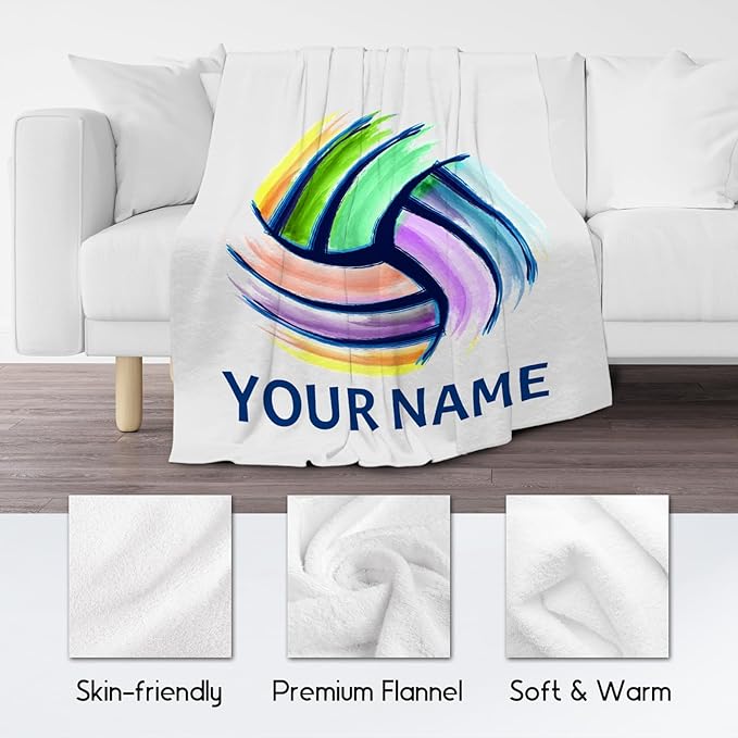 Volleyball Blanket, Personalized Volleyball Gifts for Teen Girls, Custom Girls Sport Blankets Gift for College Team Players, White Soft Plush Kids Throw for Couch Sofa, 40"x50"