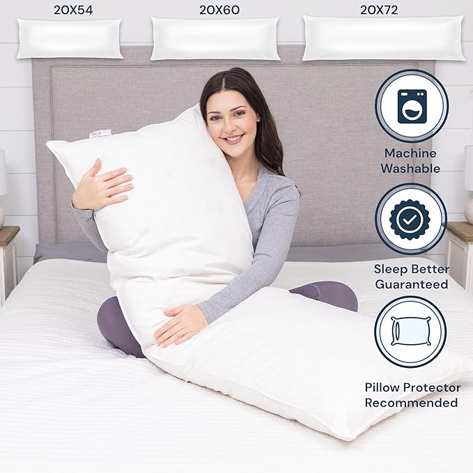 White Goose Feather and Down Body Pillow – Pillows Size 20 Inches x 72 Inches