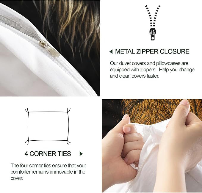 Americas Tiger Duvet Cover Twin Size, African Tiger Bedding Set 2 Piece Kids and Adults Tropical Wild Animal Patterned Comforter Cover with Zipper Ties & 1 Pillowcases