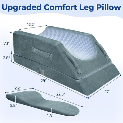 KingPavonini 4 Height-Adjustable Leg Elevation Pillows for After Surgery with Ergonomic Curve, Memory Foam Leg Support Pillow for Legs, Back Pain Relief, Wedge Pillow for Sleeping, Rest (Double Leg)