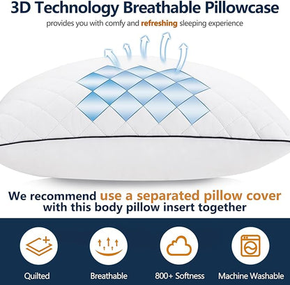 Body Pillow, Memory Foam Body Pillows for Adults Sleeping, Long Pillow for Bed, Big Large Firm Full Body Pillow for Side Sleeper, 20x54 Inch, White