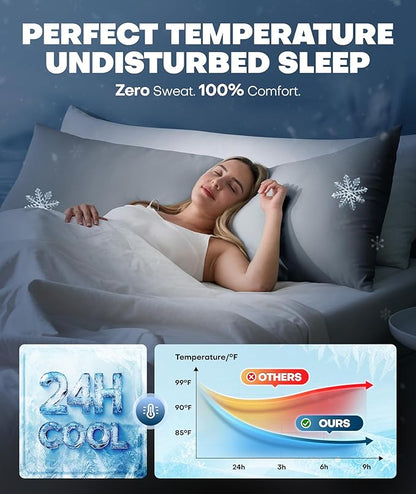 Ice Cooling Body Pillowcase for Hot Sleepers, Stay Cool All Night, Silky Touch Long Body Pillow Cases with Invisible Zipper, Soft Breathable Body Pillow Cover, Gift for Men Women - 20"x54", Light Gray