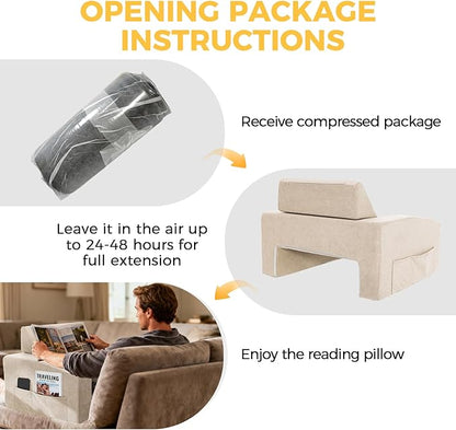 Reading Pillow for Gaming Lap Desk Pillow for Laptop with Pocket Foldable Memory Foam Bed Desk for Reading Working Crocheting Gaming Arm Rest on Bed/Sofa/Floor/Couch/Car (Beige Foldable)