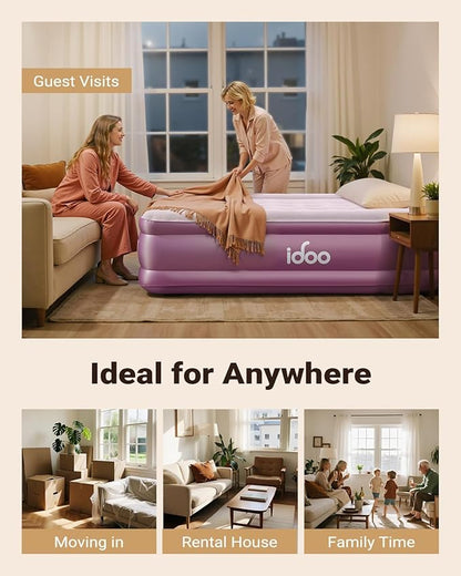 iDOO Air Mattress Queen with Built in Pump, Blow up Mattress, 18 Raised Inflatable Mattress for Home Camping and Guest Bed, Upgraded Comfort Surface Air Bed Queen Size, Colchones Inflables, Pink