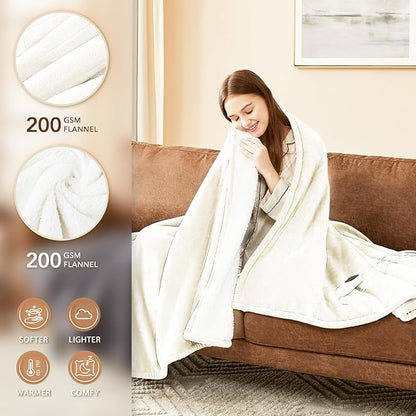 Homemate Heated Blanket Electric Throw - 50"x60" Heating Blanket Throw 1/2/4/6/8 Hours Auto-Off 10 Heat Level Over-Heat Protection Flannel Sherpa ETL Certification