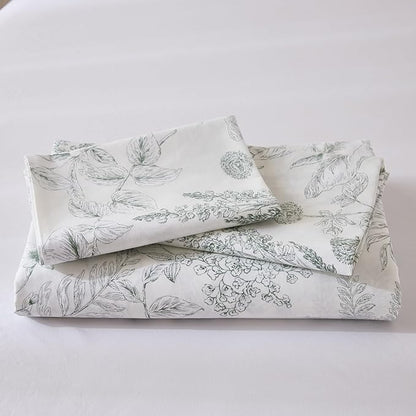Duvet Cover Set Queen Size 100% Nature Cotton Reversible Botanical Queen Duvet Cover Set 3 Pieces Soft & Breathable Bedding Set with Zipper Closure & Corner Ties