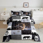 Feelyou Rustic Comforter Set Full Size Woodland Wolf Comforter for Boys Girls Teens Wolf Paws Print Bedding Set Wild Adventure Teens Duvet Set Room Decor Pine Trees Quilt Set