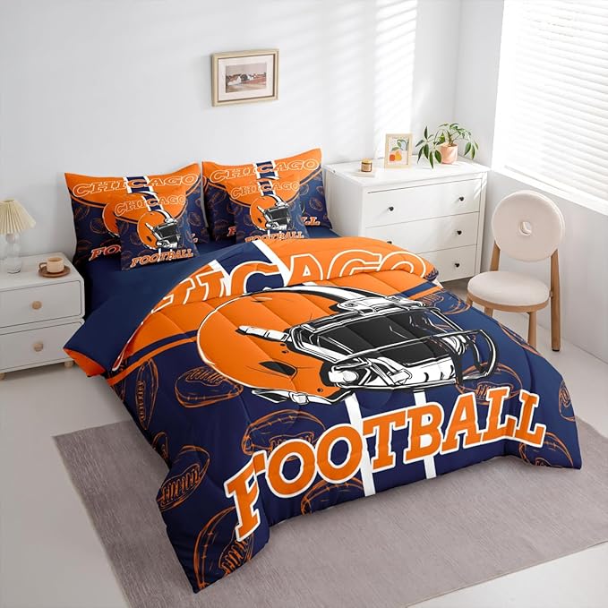 Feelyou Football Comforter Set with Sheets 7 Piece Twin Size Ball Games Bed in a Bag Kids Boys Girls Rugby Bedding Set City of Footballs Bedroom Decor Rugby Sports