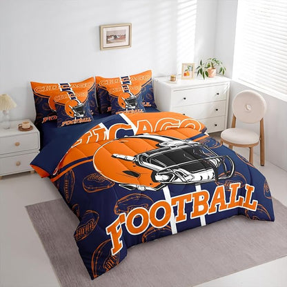 Feelyou Football Comforter Set with Sheets 7 Piece Twin Size Ball Games Bed in a Bag Kids Boys Girls Rugby Bedding Set City of Footballs Bedroom Decor Rugby Sports