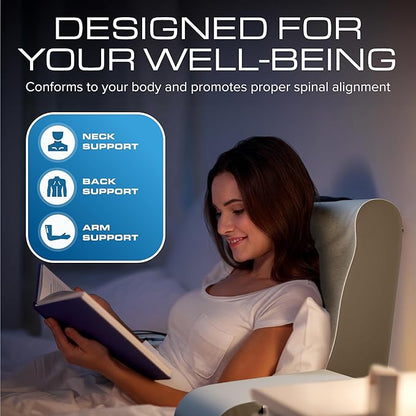 Kölbs Wedge Reading Cushion, Back Pillow for Bed Sitting Up, Cushion with Arms for TV Book Gaming Dorm Rooms, Backrest (Grey/White, Standard)