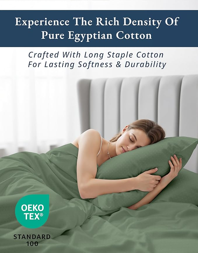 LANE LINEN 100% Egyptian Cotton Twin XL Sheets Set, Soft & Comfy Thick Fully Elasticized Mercerized Cotton Sheets Twin Sheets, No Pill Fade Resistant Elegant Jaquard Swiss Dot - Iceberg Green