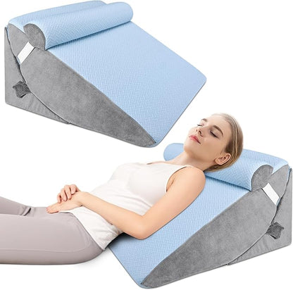Bed Wedge Pillow for Sleeping, Adjustable Wedge Pillow Set for After Surgery, Elevated Triangle Pillow for Acid Reflux and Back Pain Relief, Post Surgery, Sleep Apnea, Back Suppor