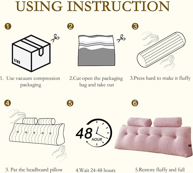 YOUR MOON Wedge Headboard Pillow Full with 2 Pack Neck Roll Pillows, Triangular Wedge Backrest Pillow Headboard for Bed,Daybed,and Lounging, Large Bed Bolster Pillows,Pink