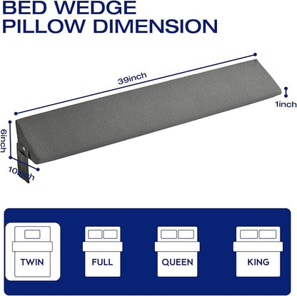 Twin Bed Wedge Pillow for Headboard Gap Filler Pillows Plus (0-8")Gap Filler Between Corner Wall and Mattress/Frame for College Dorm,Sleep,Backrest Light Grey,Rent,Home,Bedroom Decor Bedding Stuffing