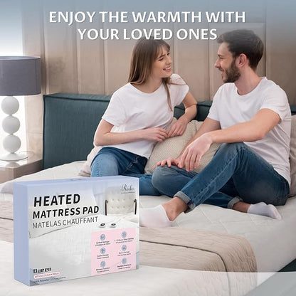Queen Size Electric Heated Mattress Pad - Quilted Bed Warmer with Memory & Preheat Functions, 12 Heat Settings Dual Control for 1-12 Hours Auto Off, Lighted Button