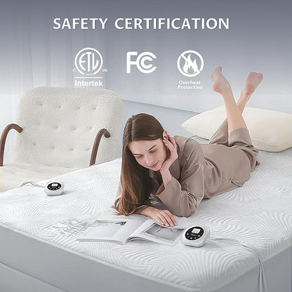 California King Size Electric Heated Mattress Pad - Bed Warmer with Memory & Preheat Functions, 12 Heat Settings Dual Control for 1-12 Hours Auto Off, Lighted Button