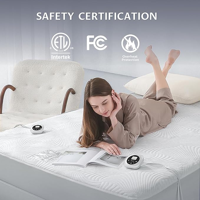 King Size Electric Heated Mattress Pad - Bed Warmer with Memory & Preheat Functions, 12 Heat Settings Dual Control for 1-12 Hours Auto Off, Lighted Button