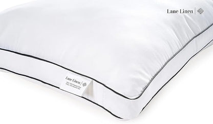 Lane Linen King Size Pillows Set of 2 - Medium Soft Support Gusseted Hotel Quality Bed Pillow, Down Alternative Pillows for Side, Back and Stomach Sleepers, Cool & Breathable For Every Day Use - White