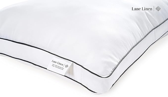 LANE LINEN Bed Pillows Queen Size Set of 2 - Medium Soft Support Gusseted Queen Pillows, Down Alternative Sleeping Pillow for Side Sleepers, Machine Washable, Comfortable for Restful Sleep - White