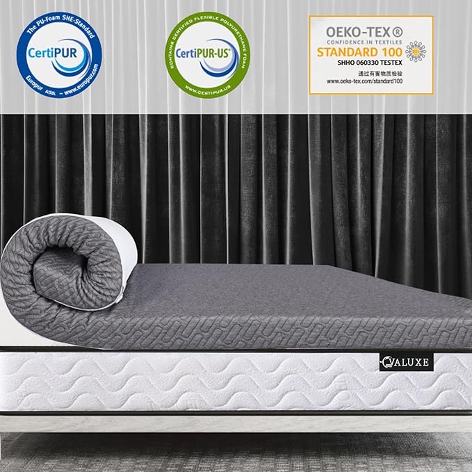 VALUXE 3 Inch Gel Memory Foam Mattress Topper Twin XL Size High Density Cooling Pad Pressure Relief Bed Topper Grey (with Removable & Washable Bamboo Cover)
