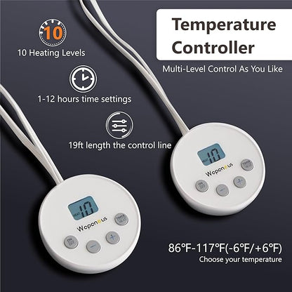 Wapaneus Heated Blanket Electric King Size 90"x100"-Dual Control with 10 Heat Levels 12 Timer Settings and 8 Hours Auto-Shut Off,Fast-Heating Electric Blanket,ETL Listed Machine Washable,Dark Grey