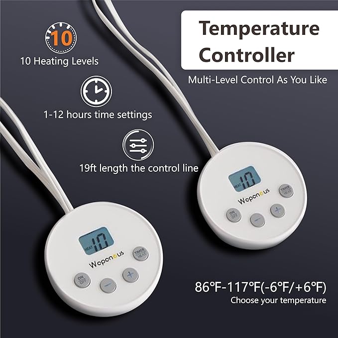 Wapaneus Heated Blanket Electric King Size 90"x100"-Dual Control with 10 Heat Levels 12 Timer Settings and 8 Hours Auto-Shut Off,Fast-Heating Electric Blanket,ETL Listed Machine Washable,Light Grey