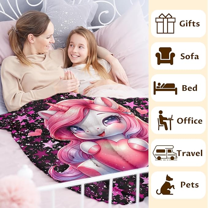 Girls Blanket Pink Unicorn Blanket for Girls 1-3 Gift for Unicorn Lovers, Cozy Soft Flannel 40 x 30 Inches Throws for Sofa Chair Couch