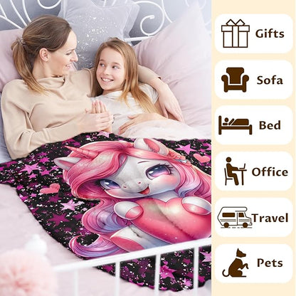 Girls Blanket for Kids Unicorn Blanket Gift for Daughter, 60 x 50 Inches Cozy Fuzzy Flannel Throw for Living Room Camping Club