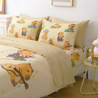 7 Piece Capybara Comforter Set Full Size Cute Cartoon Capybara Bedding Set Super Soft All Season Bedroom Decor for Kids Girls Boys Teens Birthday Choice