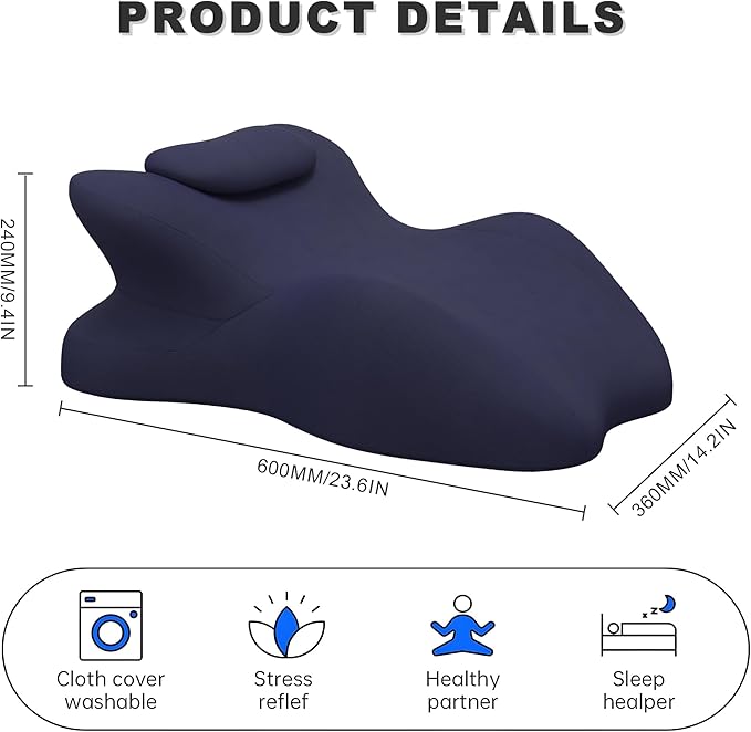 Memory Foam Ergonomic Wedge Pillow, Prone Pillow for Sleeping, Reading Pillow for Bed, Ergonomic Support for Back Pain, Acid Reflux & Sitting Up, Ideal for Massage, with Removable Cover