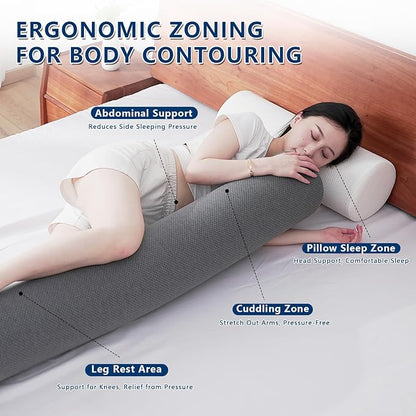 Body Pillow for Adults, Long Full Body Pillow for Side Sleepers and Pregnancy Support, High Resilience Cylindrical Bolster Pillow with Removable Washable Cover (47"x7.9", Grey)