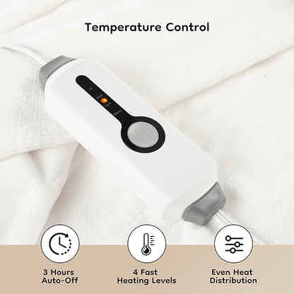 Electric Heated Blanket Throw Size 50×60, Breathable & Luxurious Flannel,Soft Warm Gift with Over-Heat Protection,4 Heating Levels & 3 H Auto Shut Off, Machine Washable, White