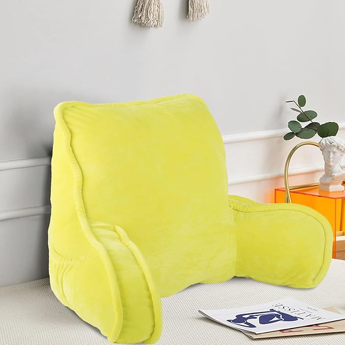 Home Soft Things Super Soft Bedrest Reading Pillow, Lounger Backrest Pillow for Sitting in Bed with Arms Pockets, 20" x 18" x 17", Butter Cup