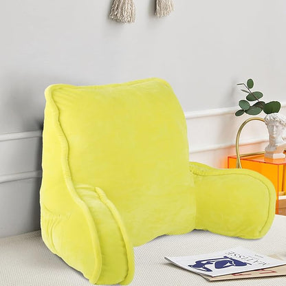 Home Soft Things Super Soft Bedrest Reading Pillow, Lounger Backrest Pillow for Sitting in Bed with Arms Pockets, 20" x 18" x 17", Butter Cup