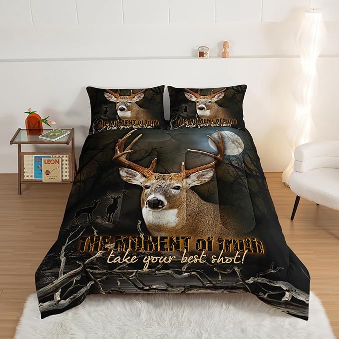 HOSIMA Deer Comforter Forest Hunting Bedding Sets for Teen Boys Mens Bedroom Essentials,Western Bedding Set Wildlife Animal Twin Bed in a Bag RV Inside Decor with 2 Pillowcases.
