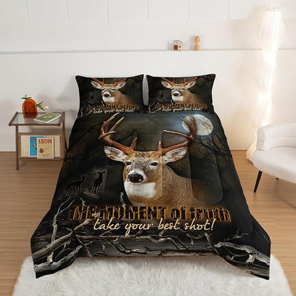 HOSIMA Deer Comforter Forest Hunting Bedding Sets for Teen Boys Mens Bedroom Essentials,Western Bedding Set Wildlife Animal Twin Bed in a Bag RV Inside Decor with 2 Pillowcases.